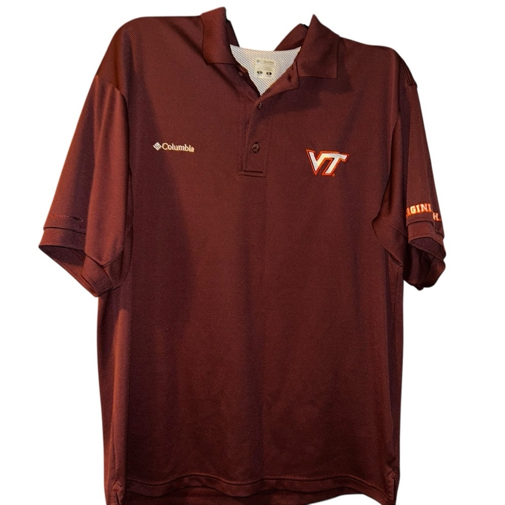 Men Columbia PFG Virginia tech va tech Hokies burgundy vented polo shirt Large L
